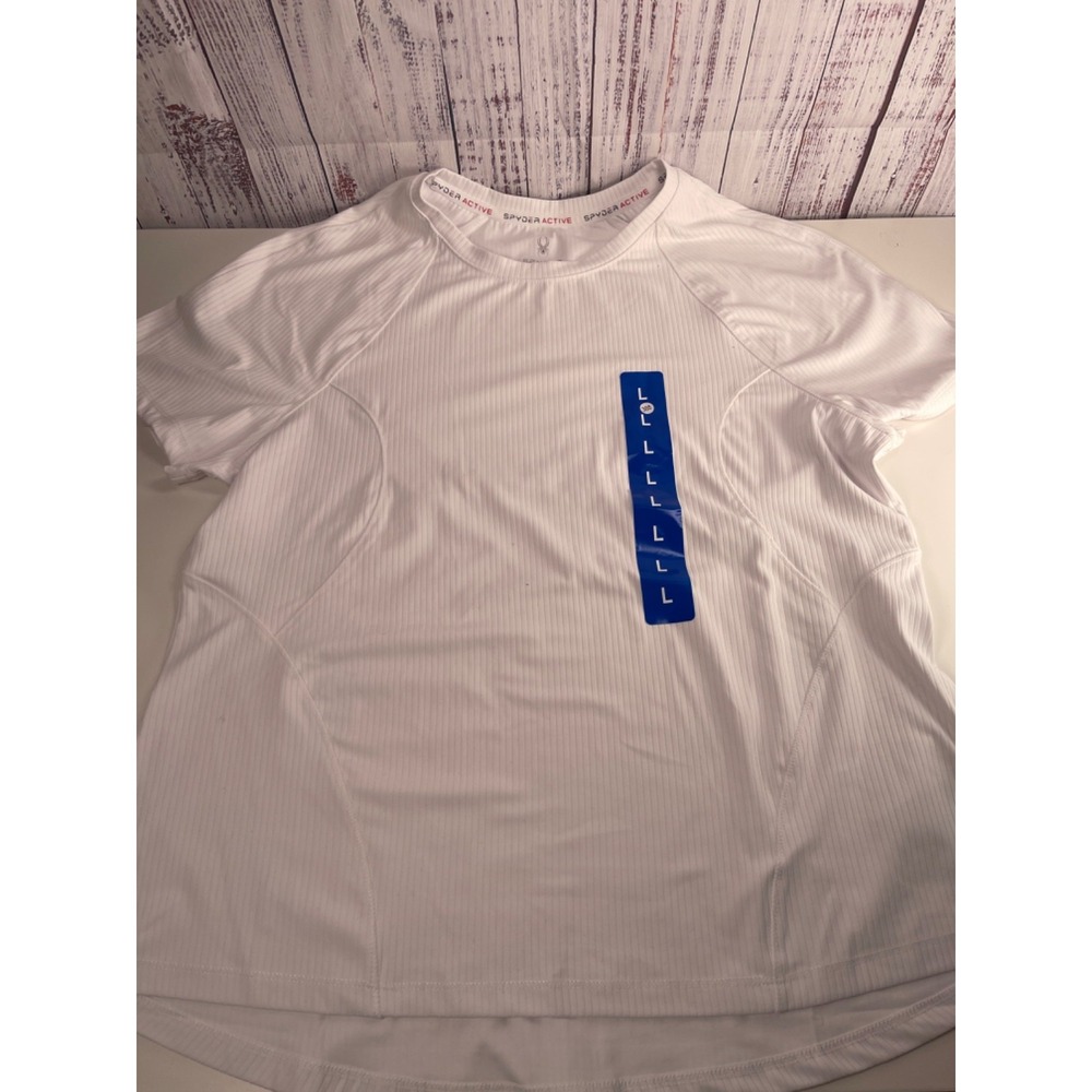 Spyder Active Womens Short Sleeve Ribbed Athletic T-Shirt White Large NWOT